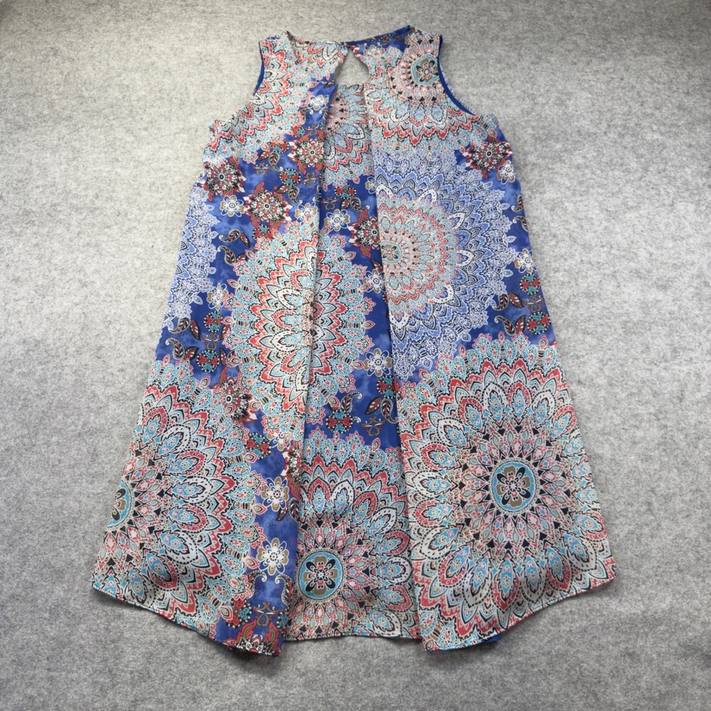 MSK Sleeveless Dress Womens 6 Blue Mandala Print Excellent‎ Boho Keyhole Back